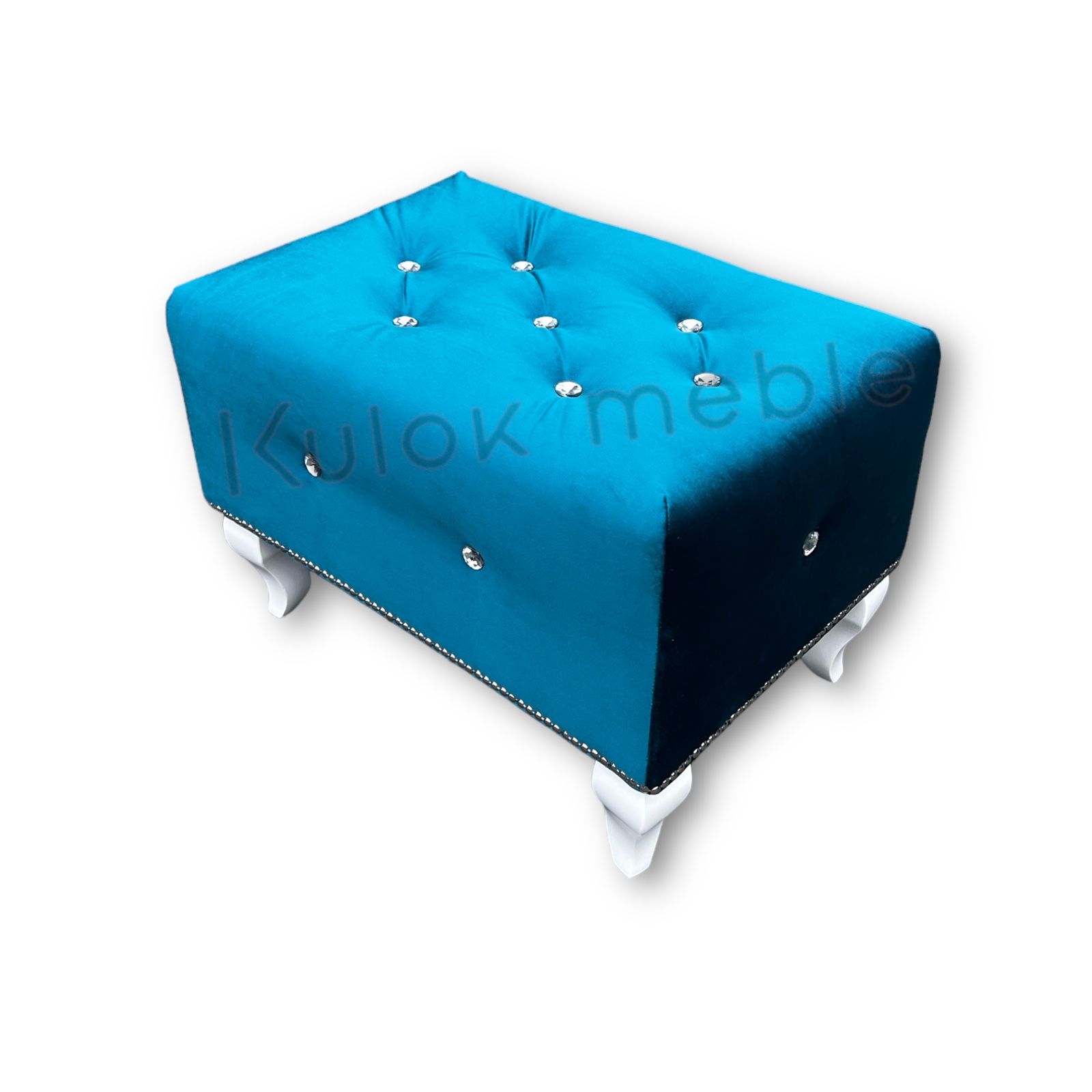 Chesterfield podnóżek pikowany turkus do przedpokoju i salonu w stylu glamour.